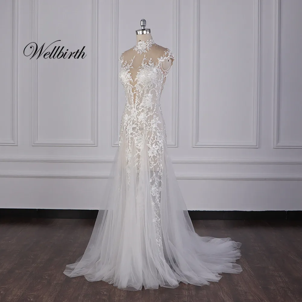 100% реальное изображение Wellbirth Vestido de novia милое tull молния сзади Русалка свадебное
