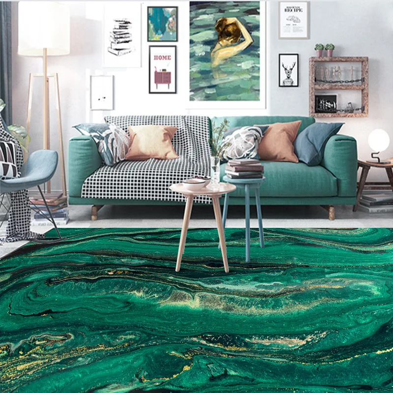 

Nordic modern luxury abstract emerald gold rock grain kitchen living room bedroom bedside carpet mat