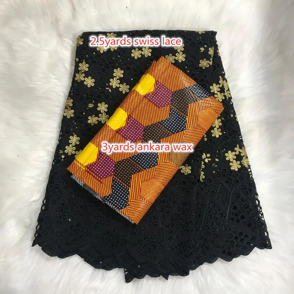 

African Swiss Voile Ankara Combo Soft Swiss Cotton Lace fabric with Stones 2020 Ankara Print Wax Fabric for Women Cloth
