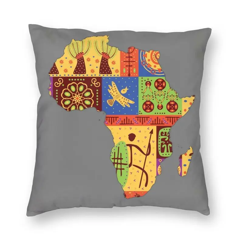 

Africa Map With Ethnic Motifs Pattern Cushion Cover African Geometric Art Floor Pillow Case for Car Pillowcase Home Decorative