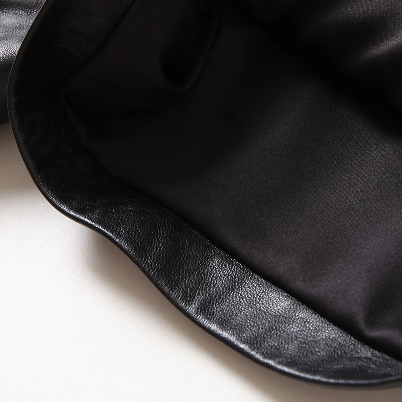 

Korean Fashion Genuine Leather Shorts Womens Black Loose Wide Leg Shorts Brand Streetwear Office Zipper Sheepskin Shorts Pocket
