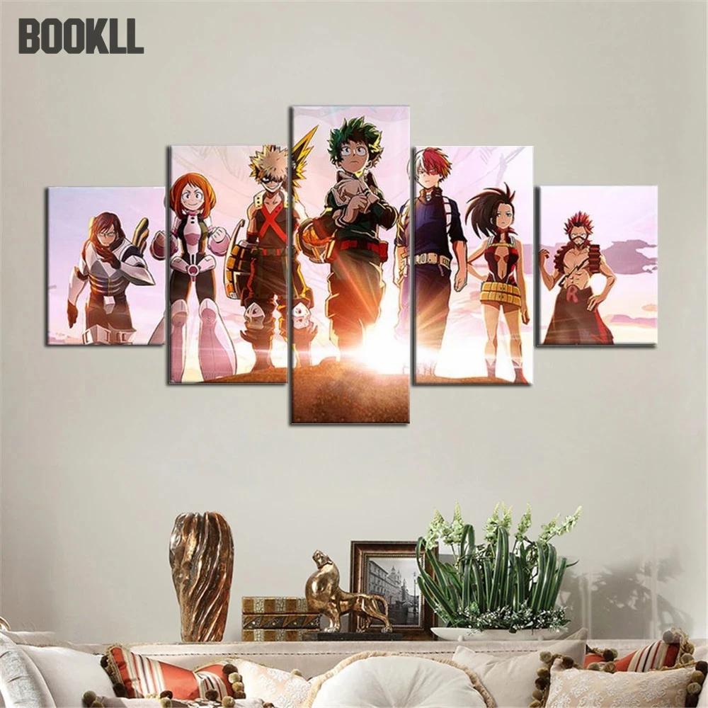 

5 Pieces Of Wall Art Canvas Anime Pictures Manga Academia Character Posters And Prints Modern Family Living Room Boy Bedroom Dec