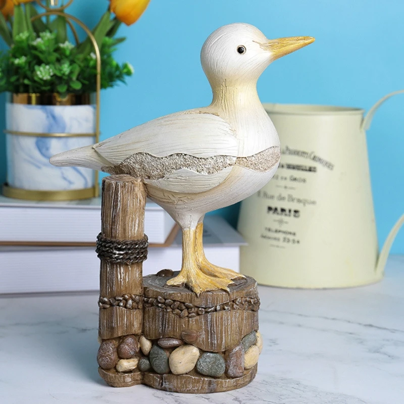 

69HF Mediterranean Beach Resin Seabird Stump Figurine Statue Ornament Home Decoration
