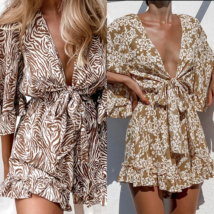 Hollow Out  Summer Jumpsuits For Women Ruffle Puff Sleeves Slim Playsuits Female Bow Sexy Club Party Rompers 2022