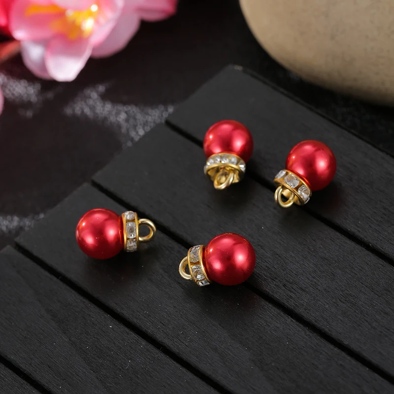 10pcs/lot Diy Supplies Beads Imitation Pearl Pendant Water Drop Round With Rhinestone Garment Accessories | Дом и сад