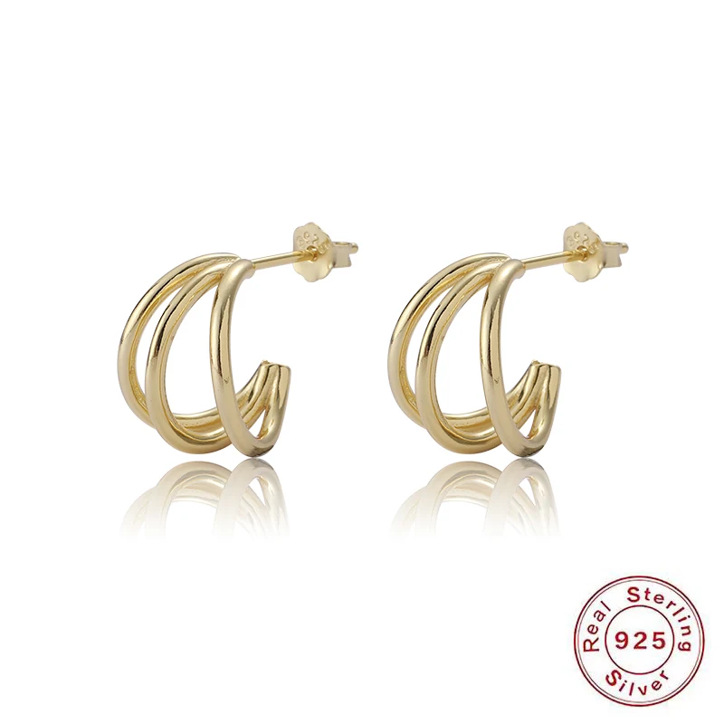 

Dorin 2021 новые 925 пробы серебряные геометрические Многослойные Круглые серьги-кольца 18K золотые серьги для женщин подарок на день рождения