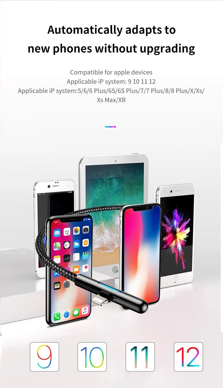 Usb-кабель Baseus для iPhone XS XR 11 Pro Max USB зарядный кабель для передачи данных светодиодный локоть 2,4 А кабель для быстрой зарядки для iPhone кабель для синхронизации данных