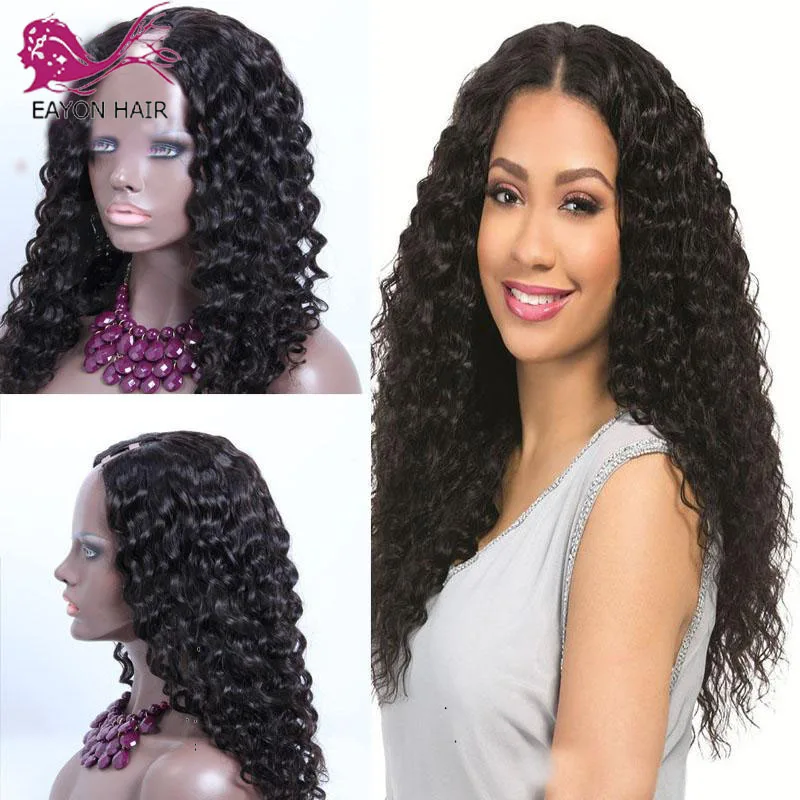 

EAYON Glueless Kinky Curly U Part Wigs 130-180% Density Brazilian Remy Hair Human Wigs Middle/Side Open Upart Wigs For Women