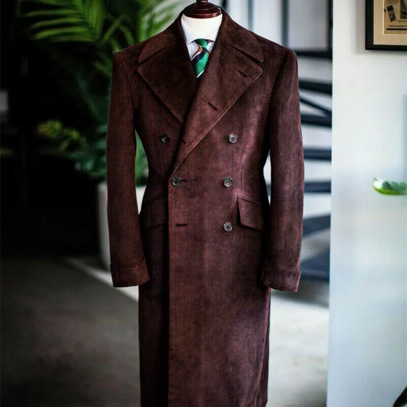 

Men's Wool Men's Corduroy Velvet Trench Tuxedo Coat Tailor Made Double-Breasted Blazer Long Warm Jacket Formal Causal Prom