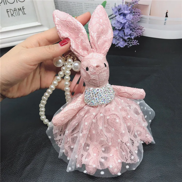 

22cm Doll Keychains Diamond Lace Rabbit Car Pendant Interior Jewelry Lady Personalized Keychain Doll Loll Reborn Baby Doll