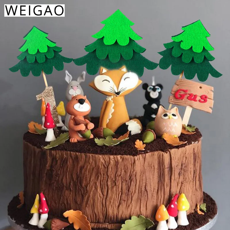

WEIGAO Woodland Safari Party Green Tree Cake Topper Felt Cake Decor Birthday Party Decoration Kids Baby Shower Party Supplies