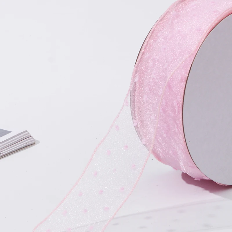 50mm 25 Meters/roll Pink White Bubble yarn Ribbon DIY Dots Handmade Organza Christmas Bownots Gift Wrapping Party Ribbons | Дом и сад