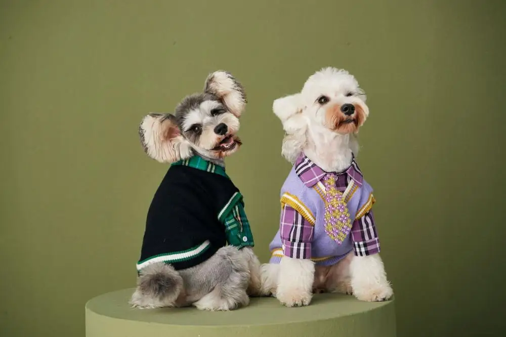 Одежда для домашних животных Осенняя тонкая зеленая рубашка Трикотажный жилет