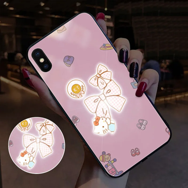 EKIND Hellokitty серия закаленное стекло чехол для iPhone X XS XSMAX Led логотип флэш-стекло чехол для iPhone защитный