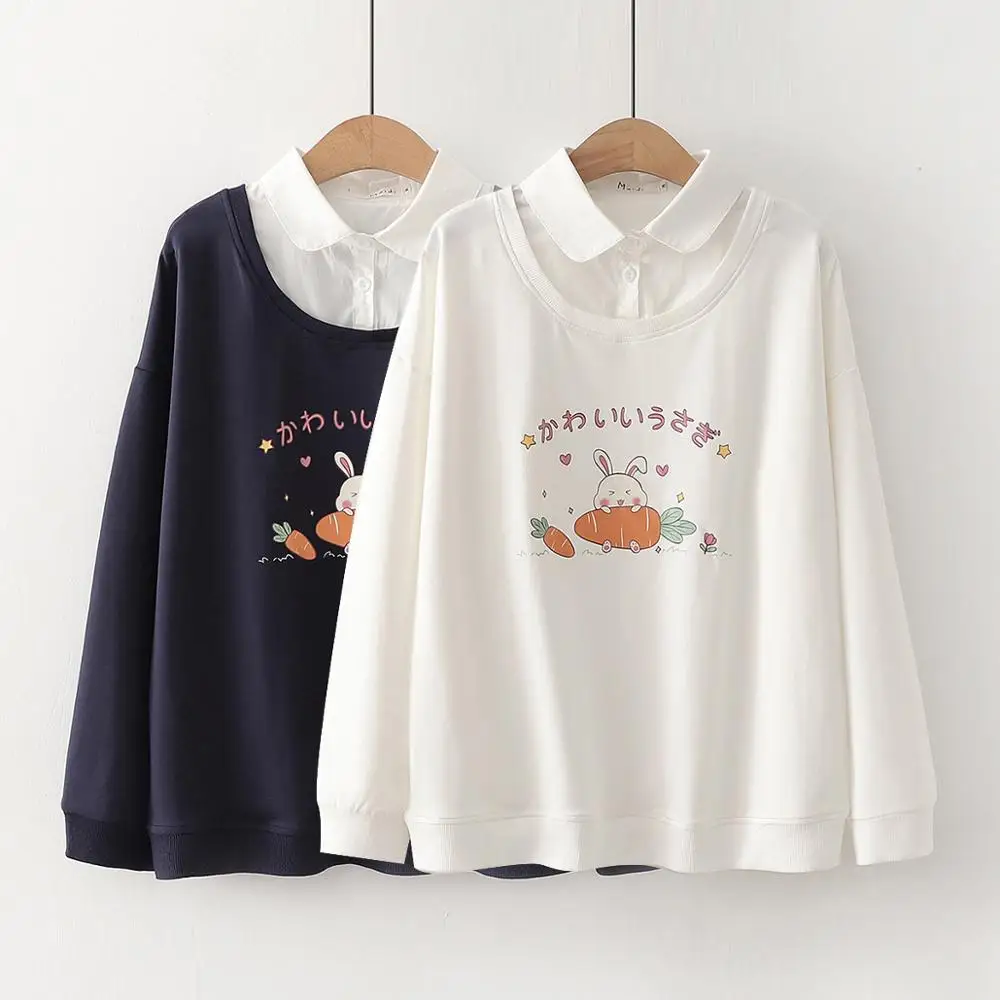 

Cute Bunny Hoodies Teen Girls Vintage Kawaii Fashion Rabbit Anime Long Sleeve Loose Casual Sweet Female Aesthetic Sweatshirts