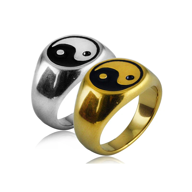 

China Ethnic Tai Chi Wedding Rings For Women Female Luxury Designs Gold Color Stainless Steel Engagement Bands Drop Shipping