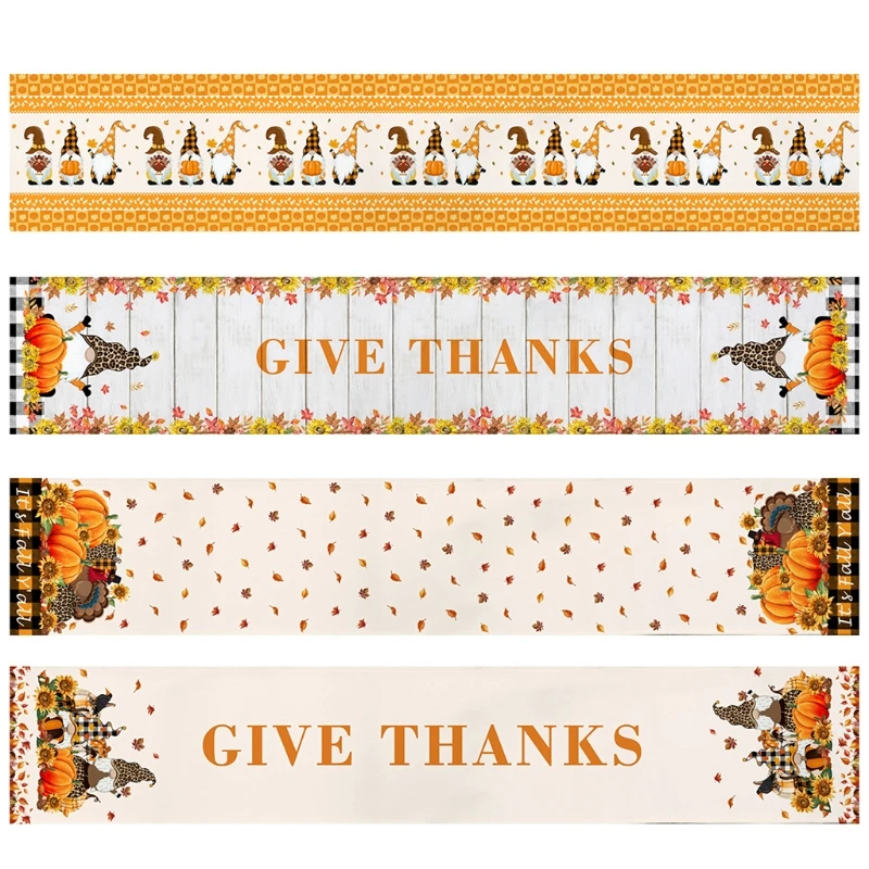 

Thanksgiving Table Runner Autumn Harvest Gnome Table Flag Tablecloth Farmhouse Placemat for Dining Table Home Decoration