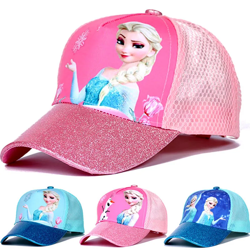 

Disney children's hat cartoon mickey girls Accessories summer net hat outdoor sun shade frozen elsa baseball cap