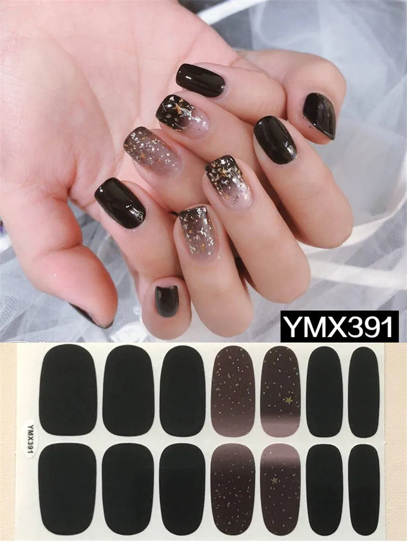 YMX391 1 лист обертывания для ногтей, клей для ногтей, наклейки для красоты, наклейки-лак, легко использовать, водонепроницаемые украшения для ногтей, аксессуары, 14 типсов - Цвет: YMX391