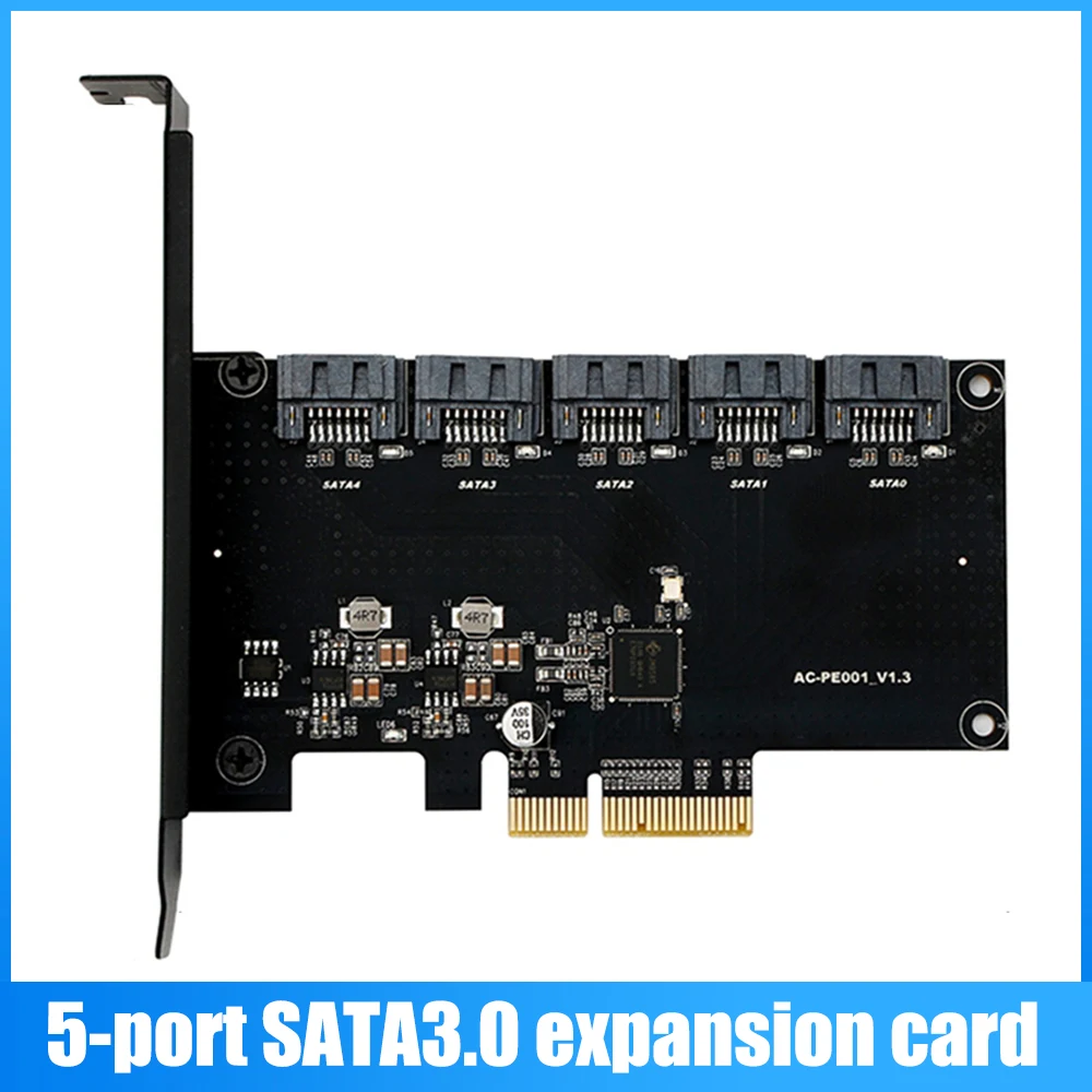 5port Sata3.0 Expansion Card Transmission Rate 6Gbps JMB585 PCI-E to 5 SATA Riser Card for PCI Express X4 X8 X16