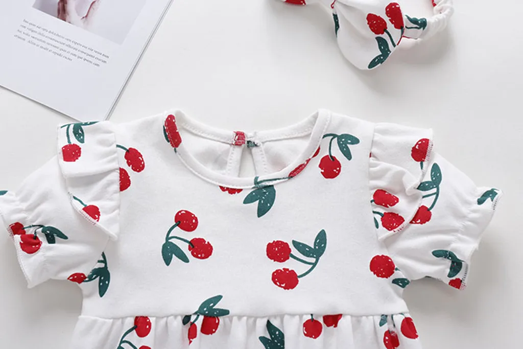 

Fruits Print Rompers Short Sleeve Newborn Infant Baby Girls Ruched Romper Bodysuit Hairband Clothes Outfits baby girl clothes