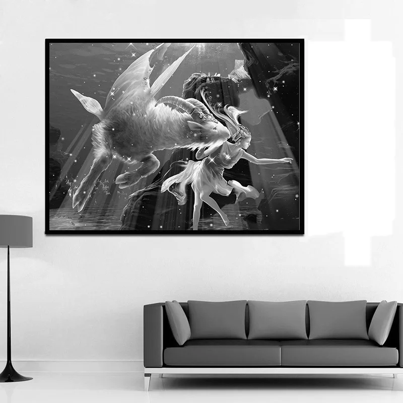 Черно белый знак зодиака алмазная живопись DIY полная квадратная дрель Gemini Leo Aries