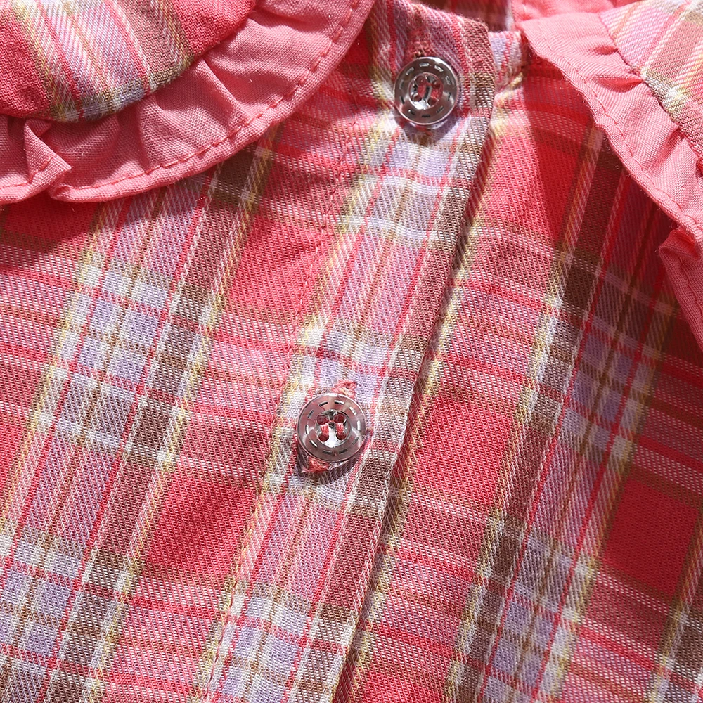 Клетчатая блузка для маленьких девочек с кукольным воротником мягкая хлопковая