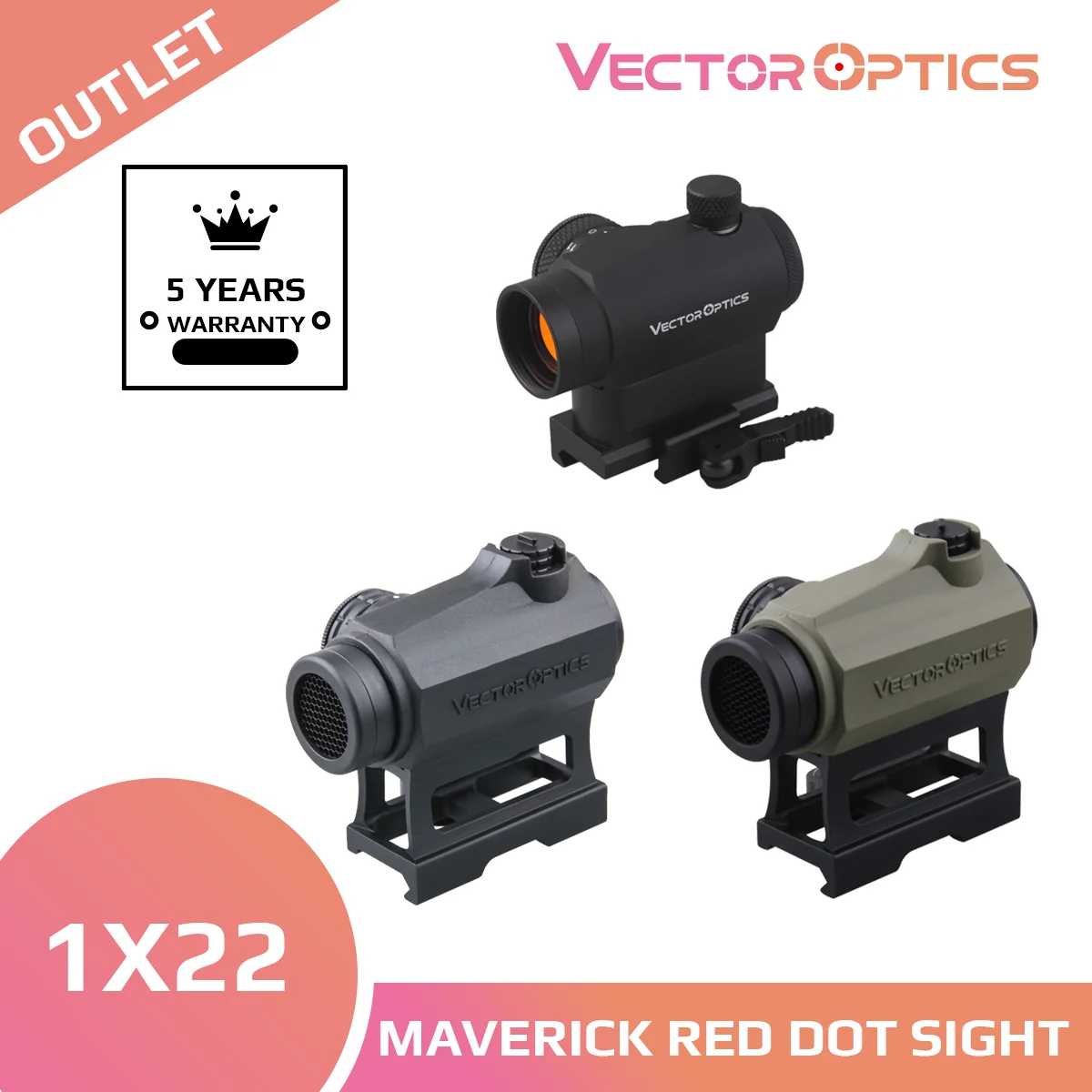 Vector Optics 1x22 Red Dot Sight 3MOA с 11 уровнями яркости Рефлекторный коллиматорный прицел Scope