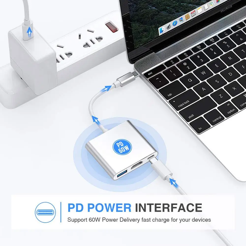 Многопортовый конвертер LYBALL Type C HDMI с портом USB 3 0 и для зарядки MacBook/Chromebook