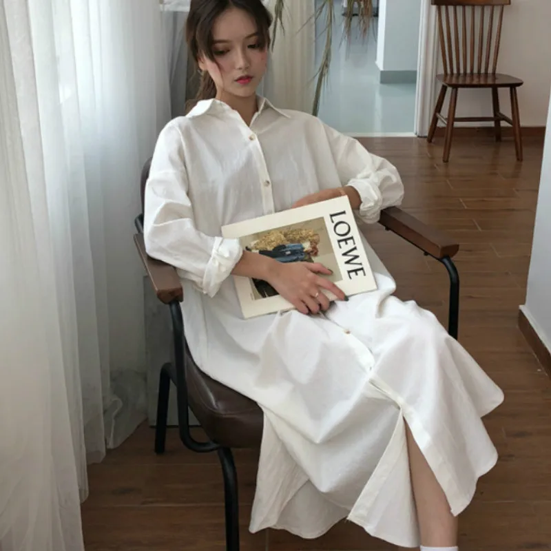 Женское длинное платье макси синее или белое повседневное хлопковое с длинным