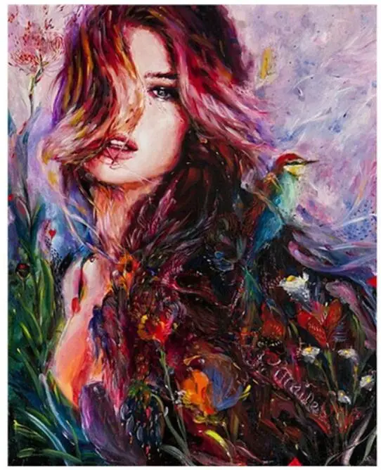 Картина "Красавица и Чудовище" бриллиантовой вышивкой, девушка птицы мозаика стразами стикер стена декор головоломка картинка Dotz большого размера.