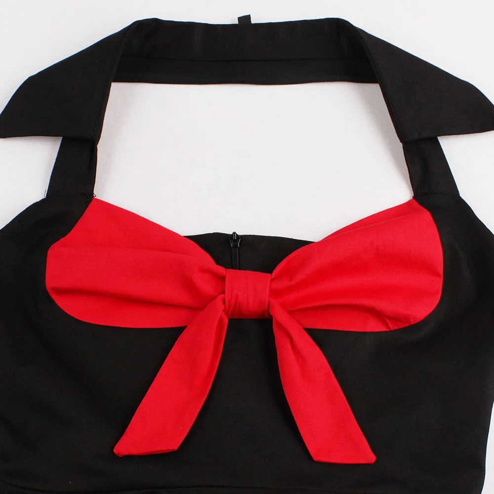 Черное красное винтажное платье с галстуком-бабочкой летнее женское без рукавов