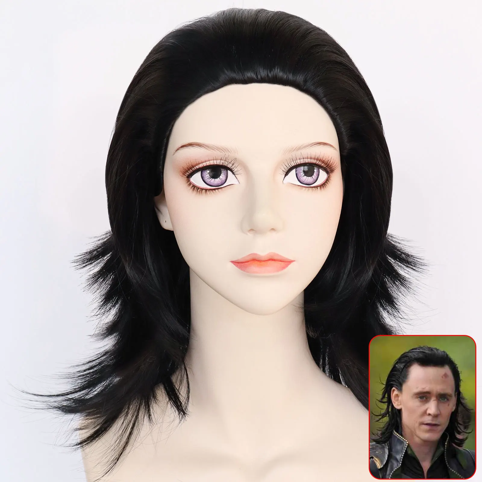 Парик для косплея Loki из черных синтетических волос Хэллоуина ролевых игр