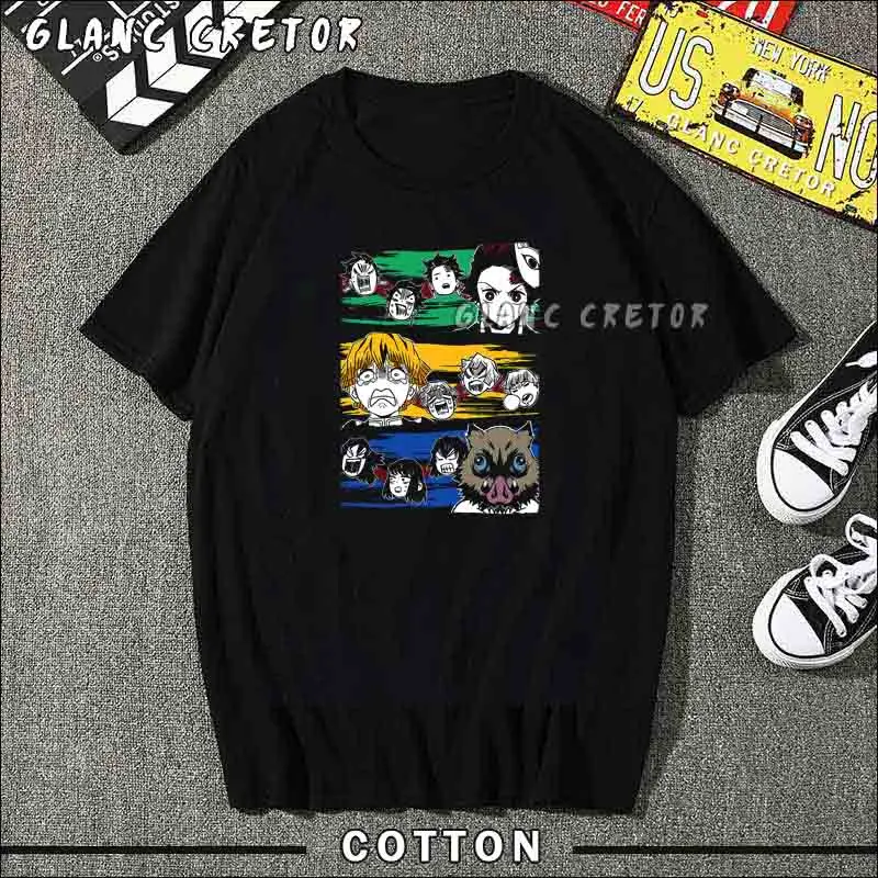 

Мода Harajuku демон убийца Футболка мужская футболка с короткими рукавами, футболка в стиле аниме, хлопок Manga футболка забавная Футболка с принт...