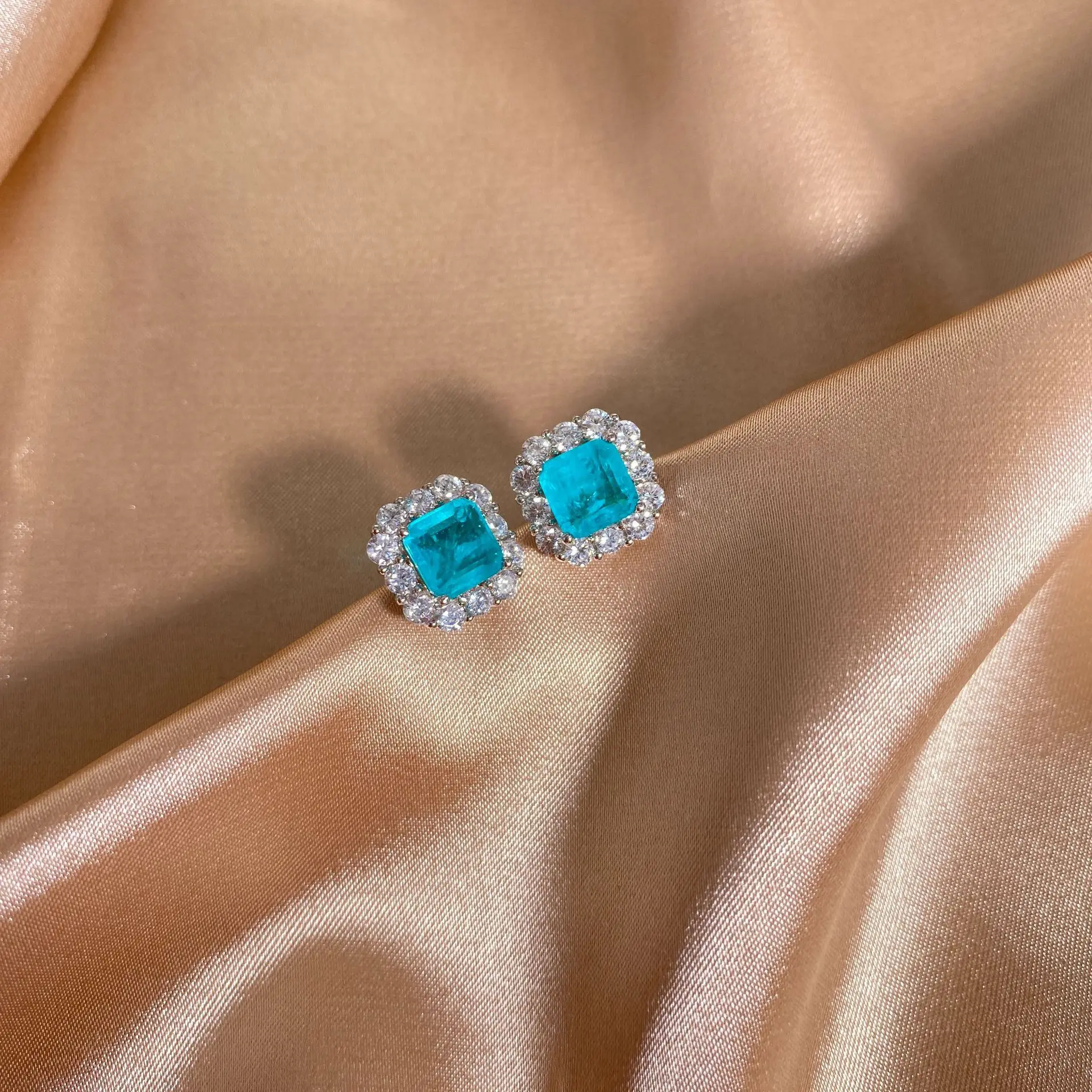 

Sona S925 Sterling Silver Accher cut style boutique gift none allergic Sky Blue stud earrings luxury exquisite