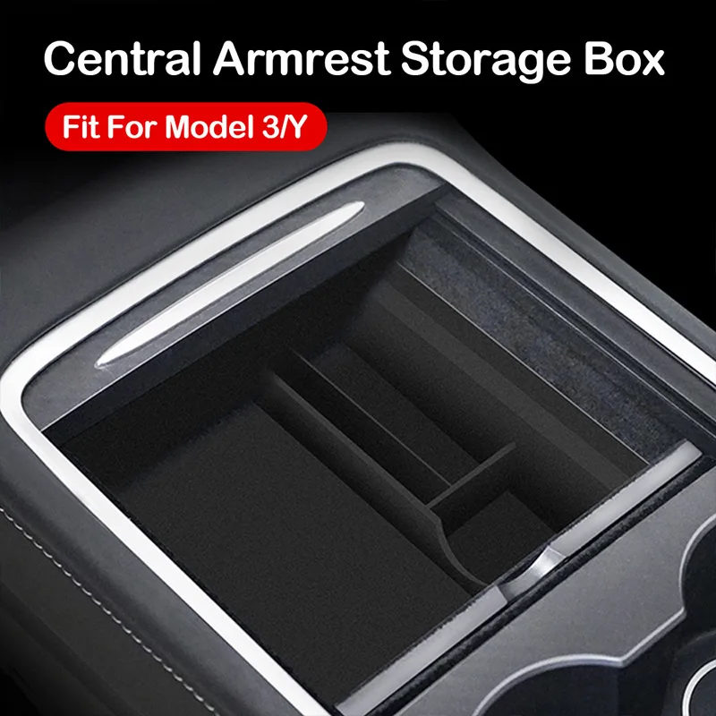 

Model 3 Model Y 2021 Car Central Armrest Storage Box Organizer Center Console ABS/Flocking Organizer Containers Holder for Tesla