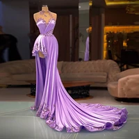 elegant purple prom gowns high neck crystals appliques sleeveless women long sweep train formal evening dresses plus size custom