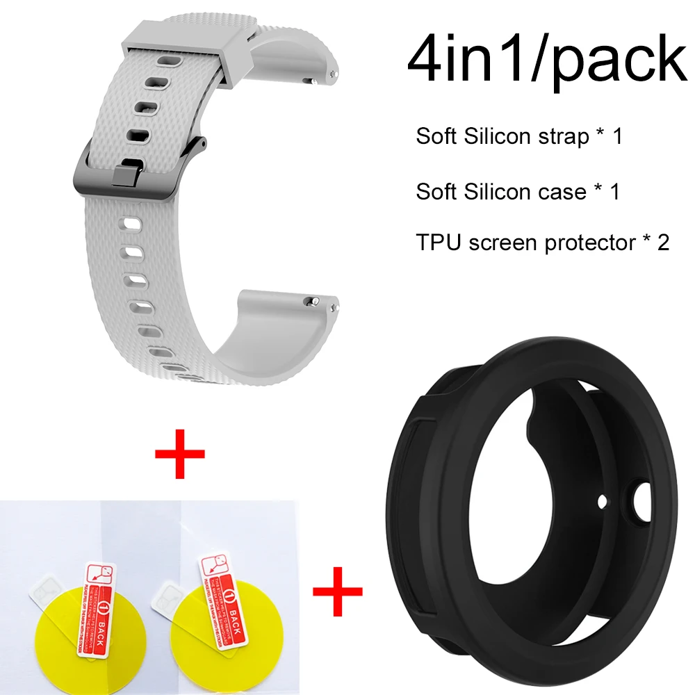 Gray-Black case 4в1 умные часы аксессуары для Garmin Vivoactive3 Ремешок Браслет мягкий силиконовый браслет для Vivoactive 3 Чехол пленка для экрана - Цвет: Gray-Black case