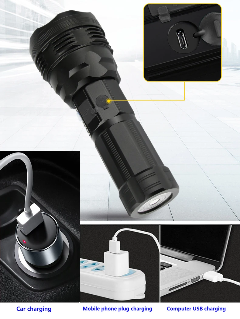 Тактический фонарь Cree xhp70.2, перезаряжаемый, длинный, 4200 люменов, 8000 мАч, большая емкость, литиевая батарея, мощный светодиодный фонарь