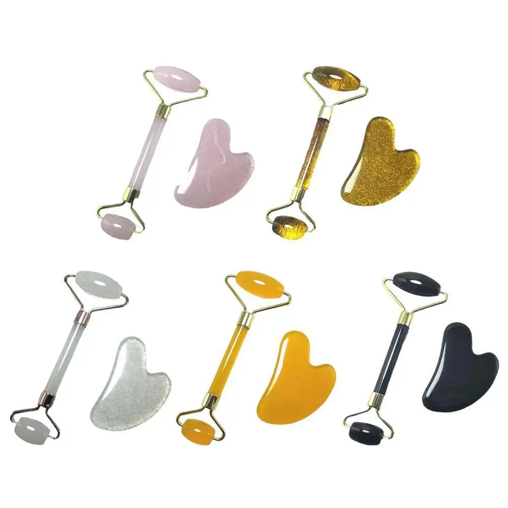 

Natural Massager For Face Gouache Scraper Jade Roller Scraper Resin Scraping Board Massager Set Face Lift Up Tool