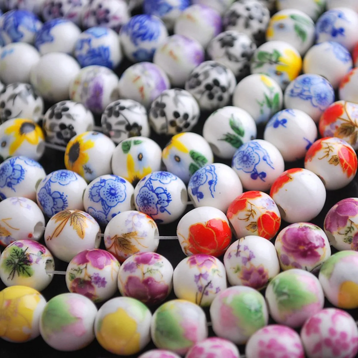 

1# 10mm 12mm Flower Patterns Round Ceramic Porcelain Loose Spacer Beads Lot for DIY Crafts Bracelet Jewelry Making