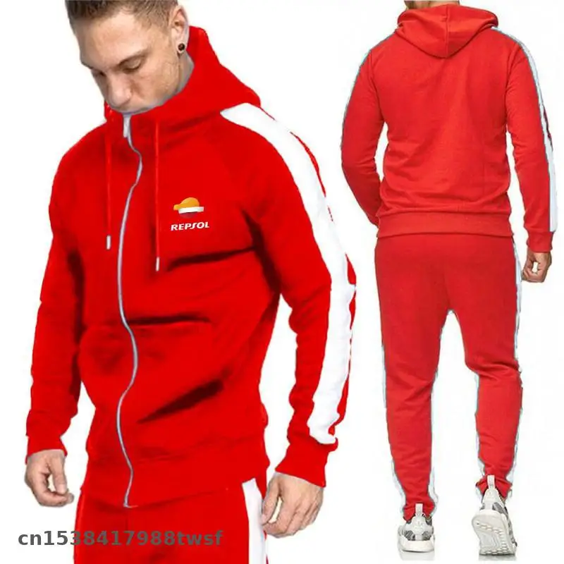 

2021 Men's Sets Zipper Hoodie+pants Two Pieces Casual Tracksuit fit for repsol Sportswear Clothing Sweat Suit