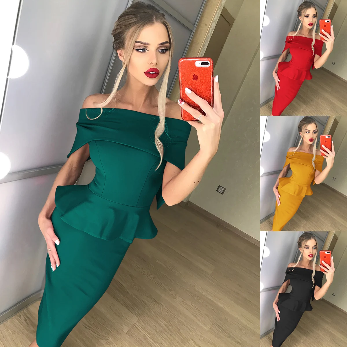 Женское летнее платье больших размеров зеленое облегающее миди с длинным