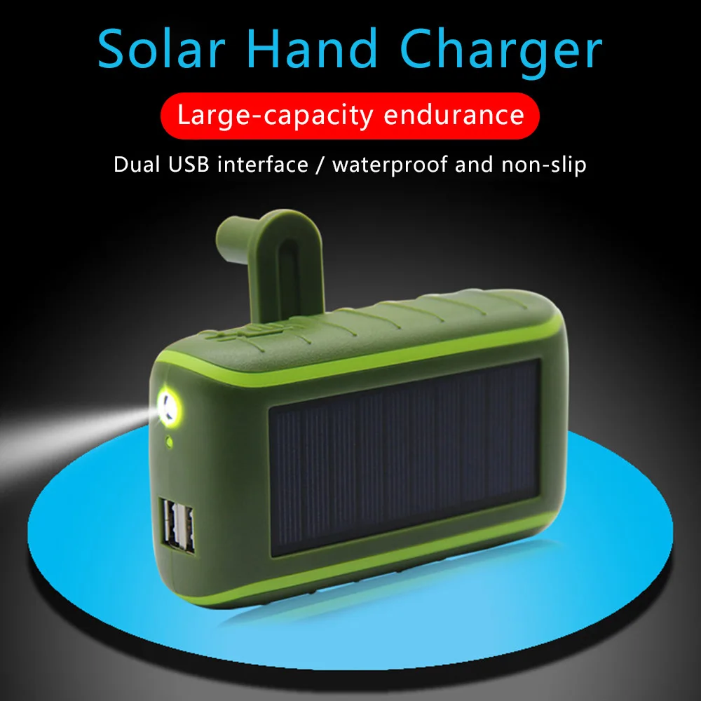 

6000/8000mAh Solar Power Bank Outdoor Emergency Hand Crank Powerbank with LED Portable Battery External Double USB Phone Charger