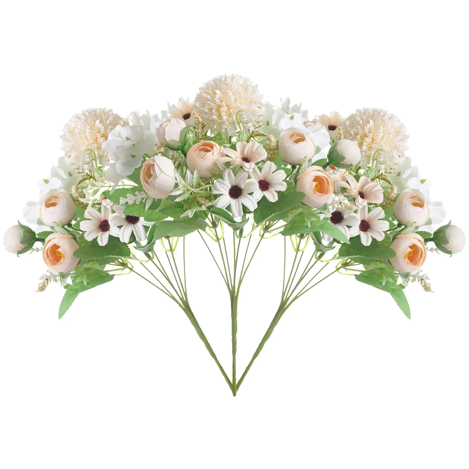 

3Pcs 7 Branch 15 Heads Fake Flowers Artificial Flowers Bouquet Wedding Home Office Decoration
