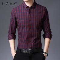 ucak brand streetwear long sleeve shirt men clothes spring new arrival tops casual turn down collar plaid shirts homme u6183