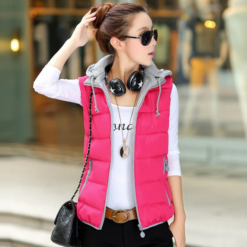 

New 2019 Fashion Autumn Winter Vest Women Jacket Solid Short Sleeveless Turn-down Collar Hooded Cotton Female Warm Waistcoat