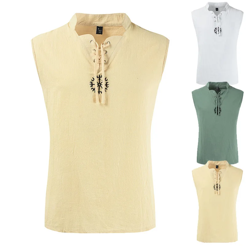 Средневековый Пиратский Костюм викинга свободная футболка без рукавов с v