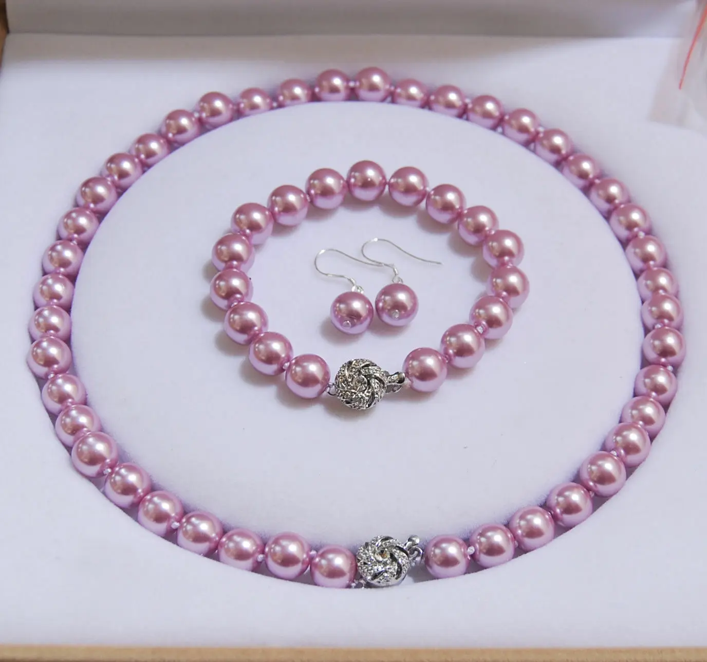 

12mm AAA+ Lavender South Sea Shell Pearl necklace Bracelet Earring Set NO BOX