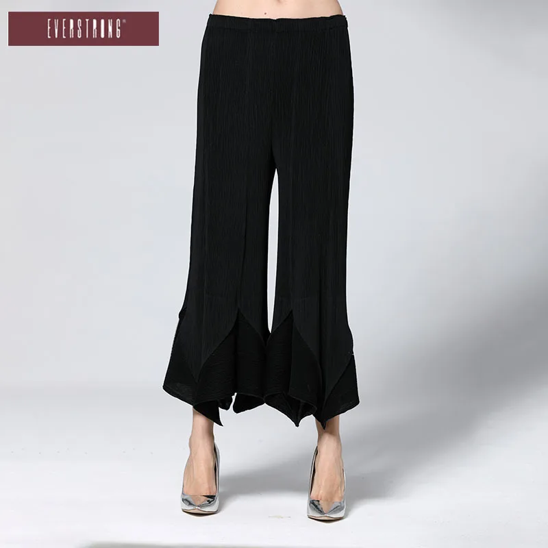 

2021 New Solid Wide-legged Trousers Simple 2021 Loose Pleated Elastic Waist Black Casual Woman Pants